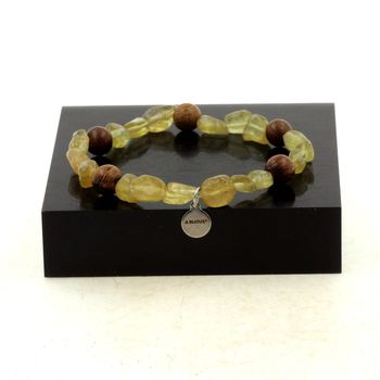 Yellow Apatite from Madagascar + wood 8 mm Bracelet Beads.