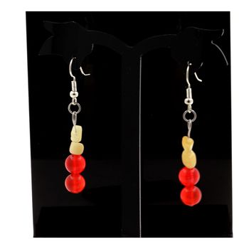 Stainless steel Earrings Yellow calcite from the UK Freeform 5mm-8mm + Red Chalcedony 8 mm 4 Beads.