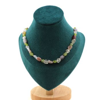 Peridot from Myanmar (Burma) + Agate from Botswana + Quartz Rutile Tourmaline from Brazil beads necklace. Stainless steel chain