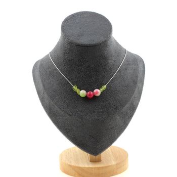 Peridot from Myanmar (Burma) + Watermelon Tourmaline 7 Beads 8 mm necklace. Stainless steel chain