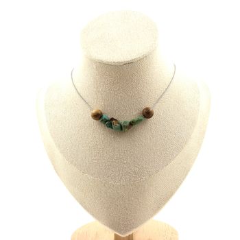 African Turquoise from Africa + wood 7 Beads 8 mm necklace. Stainless steel chain