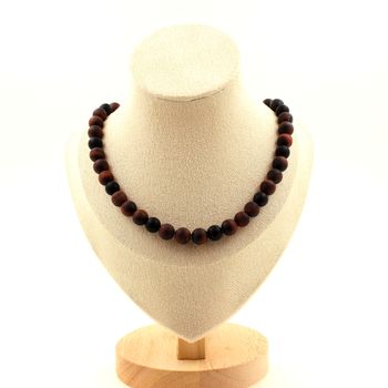 Matte Red Tiger's Eye + Matte Black Onyx 8 mm beads necklace. Stainless steel chain