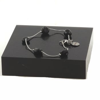 Stainless steel bracelet 5 Freeform Schorl Tourmaline from Brazil Beads 5mm-8mm.