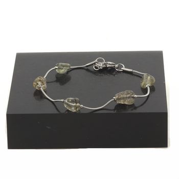 Stainless steel bracelet 5 Freeform Quartz Tourmaline Rutilated from Brazil Beads 5mm-8mm.