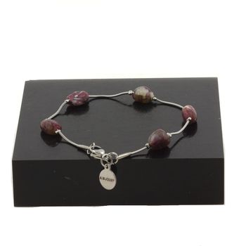 Stainless steel bracelet 5 Freeform Rubellite Tourmaline from Brazil Beads 5mm-8mm.