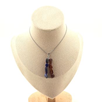4 Lapis Lazuli from Pakistan + 4 Spessartite Garnet from Mozambique Freeform Beads 5mm-8mm necklace. Stainless steel chain