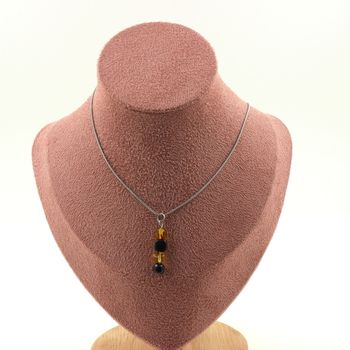 4 Genuine Baltic Sea Amber + Schorl Tourmaline from Brazil Freeform Beads 5mm-8mm necklace. Stainless steel chain
