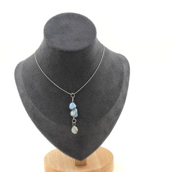 3 Freeform Dominican Republic Larimar Beads 5mm-8mm necklace. Stainless steel chain