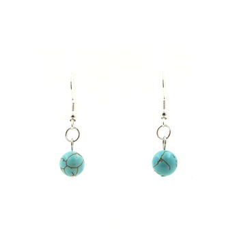 Boucles D'oreilles en acier inoxydable 1 Perle Howlite Turquoise 8 mm.