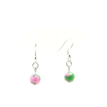 Boucles D'oreilles en acier inoxydable 1 Perle Jaspe rose vert 8 mm.