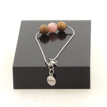 Stainless steel bracelet 1 Pink Opal Bead + wood 8mm.