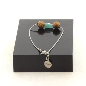 Stainless steel bracelet 1 Amazonite from Brazil Freeform 5mm-8mm + wood Bead.