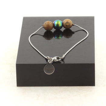 Stainless steel bracelet 1 Multicolored Hematite + wood 8 mm Bead.
