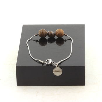 Stainless steel bracelet 1 Bronzite from Brazil Freeform 5 mm-8 mm + wood Bead.