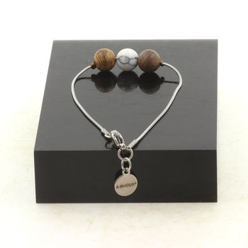 Stainless steel bracelet 1 Howlite + wood 8 mm Bead.