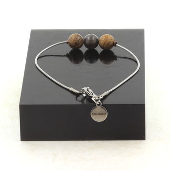 Bracelet en acier inoxydable 1 Perle Saphir de Mogok, Birmanie, Myanmar. Qualité 2A + bois 8 mm.