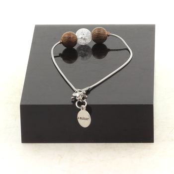 Stainless steel bracelet 1 Cracked Quartz from Brazil + wood 8 mm Bead.