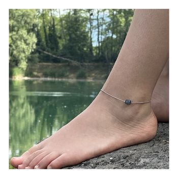Stainless steel Anklet 1 Freeform Labradorite from Finland Bead 5mm-8mm.