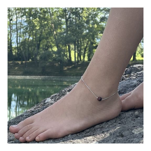 Stainless steel Anklet 1 Matte Red Tiger's Eye 8 mm Bead.