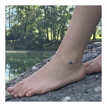 Stainless steel Anklet 1 Snowflake Obsidian 8 mm Bead.