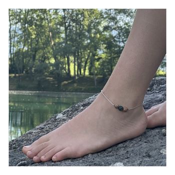 Stainless steel Anklet 1 Green mica from Tanzania grade 5A Bead + wood 8mm.