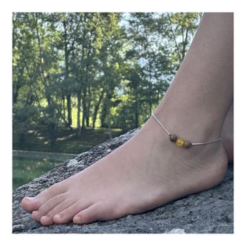 Bracelet de cheville 1 Perle Agate jaune + bois 8 mm chaîne en acier inoxydable.
