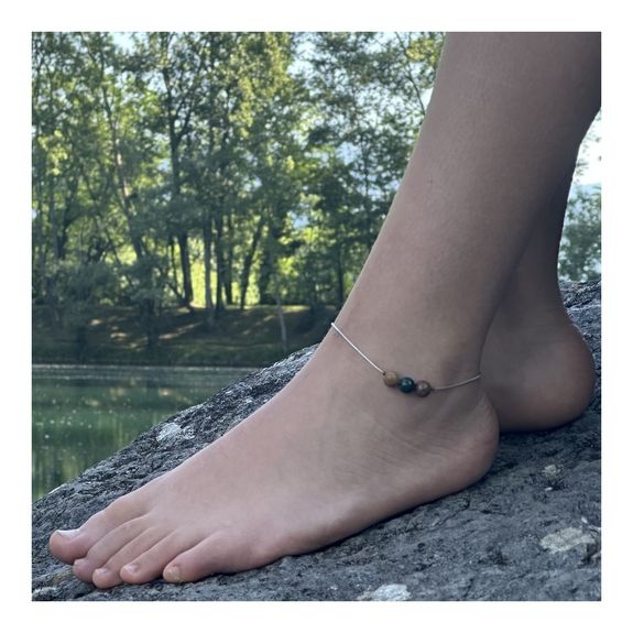 Stainless steel Anklet 1 Malachite from Congo quality 7A + wood 8 mm Bead.