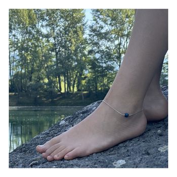 Bracelet de cheville 1 Perle Oeil de Tigre bleu clair 8 mm chaîne en acier inoxydable.