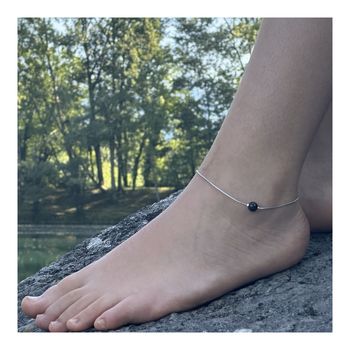 Bracelet de cheville 1 Perle Obsidienne noire 8 mm chaîne en acier inoxydable.