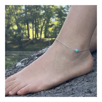 Bracelet de cheville 1 Perle Howlite Turquoise 8 mm chaîne en acier inoxydable.