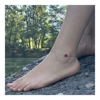 Stainless steel Anklet 1 Fuchsia Tiger's Eye 8 mm Bead.
