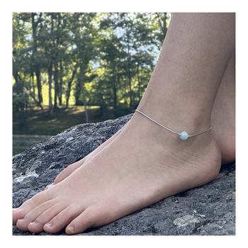 Bracelet de cheville 1 Perle Angélite 8 mm chaîne en acier inoxydable.