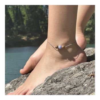 Stainless steel Anklet 1 Blue Crazy Lace Agate + wood 8 mm Bead.