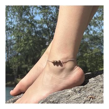 Stainless steel Anklet 3 wood 8 mm Beads.