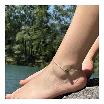 Bracelet de cheville 1 Perle Oeil de Tigre vert 8 mm chaîne en acier inoxydable.