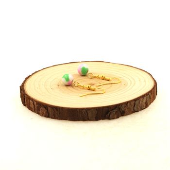 Golden stainless steel Earrings green pink Jasper 8 mm 1 Bead.