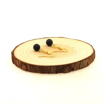 Golden stainless steel Earrings Matte black Onyx 8 mm 1 Bead.