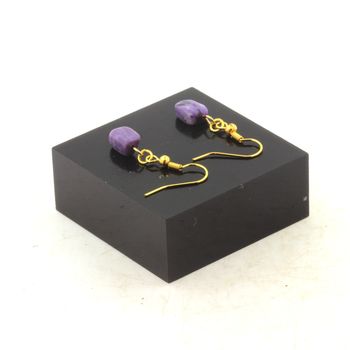 Golden stainless steel Earrings Charoite from Russia 1 Bead.