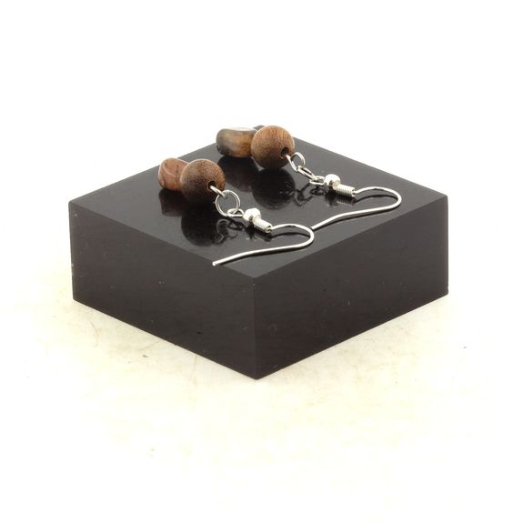 Stainless steel Earrings Andalusite from the USA + wood 8 mm 2 Beads.