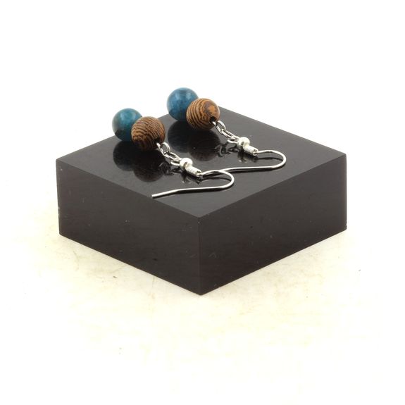 Stainless steel Earrings Apatite + wood 8 mm 2 Beads.