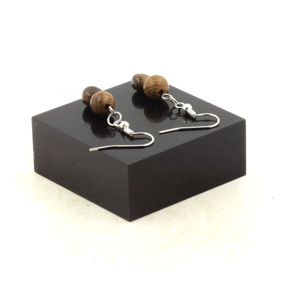 Stainless steel Earrings Bronzite from Brazil + wood 8 mm 2 Beads.