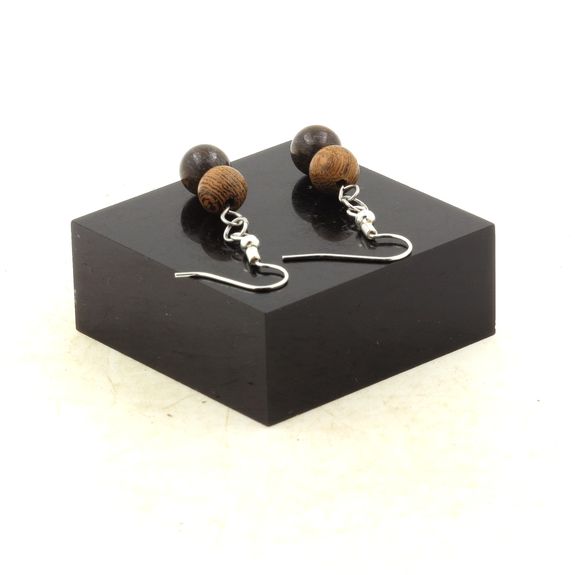 Stainless steel Earrings Bronzite + wood 8 mm 2 Beads.