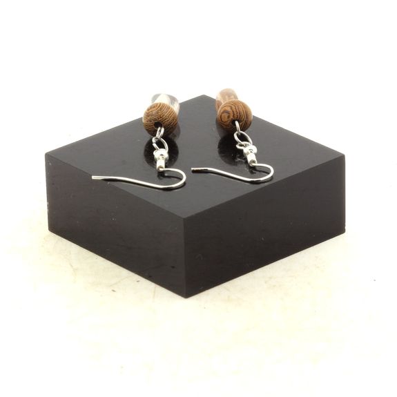 Stainless steel Earrings Auralite from Canada + wood 8 mm 2 Beads.