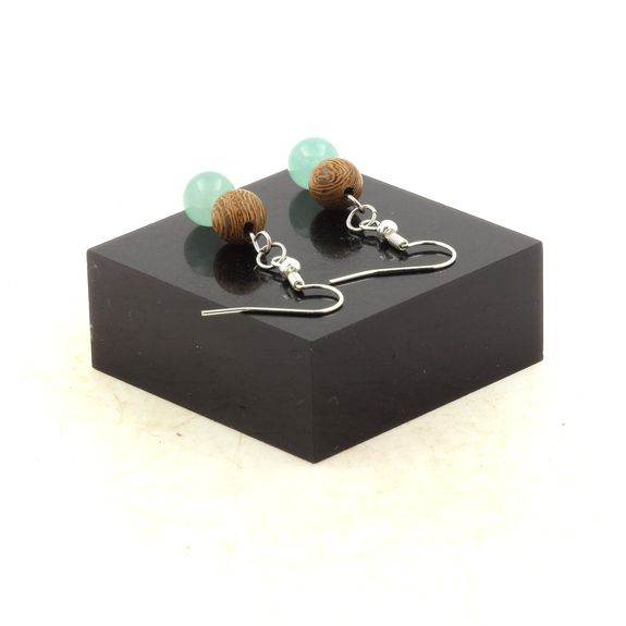 Stainless steel Earrings Angelite + wood 8 mm 2 Beads.