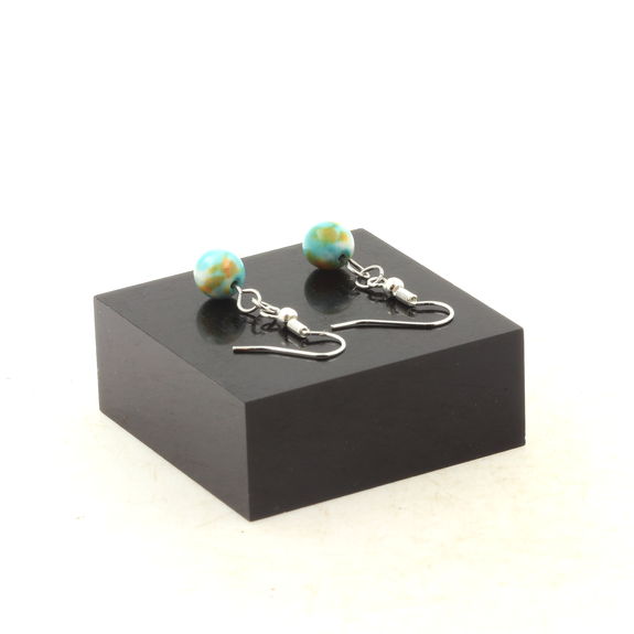 Stainless steel Earrings Blue orange Jasper 8 mm 1 Bead.