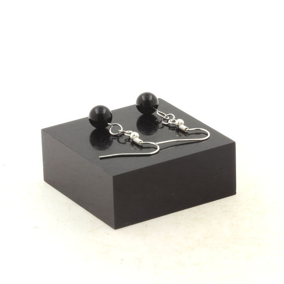 Stainless steel Earrings Black Agate 8 mm1 Bead.