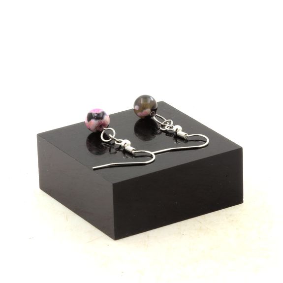 Stainless steel Earrings Fuchsia and brown Agate 8 mm 1 Bead.