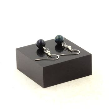 Boucles D'oreilles 1 Perle Azurite Chrysocolle 8 mm en acier inoxydable.