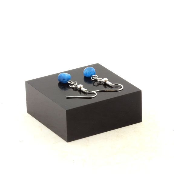 Stainless steel Earrings Blue apatite from Brazil 1 Bead.