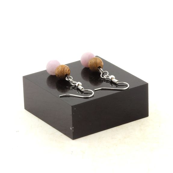 Stainless steel Earrings Matte purple Mica + wood 8 mm 2 Beads.